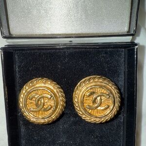 CHANEL Vintage 80s Gold-Tone Logo Earrings